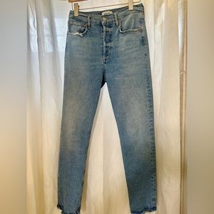 Agolde Nico high rise slim fit (stretch) ankle jeans in blame wash button fly